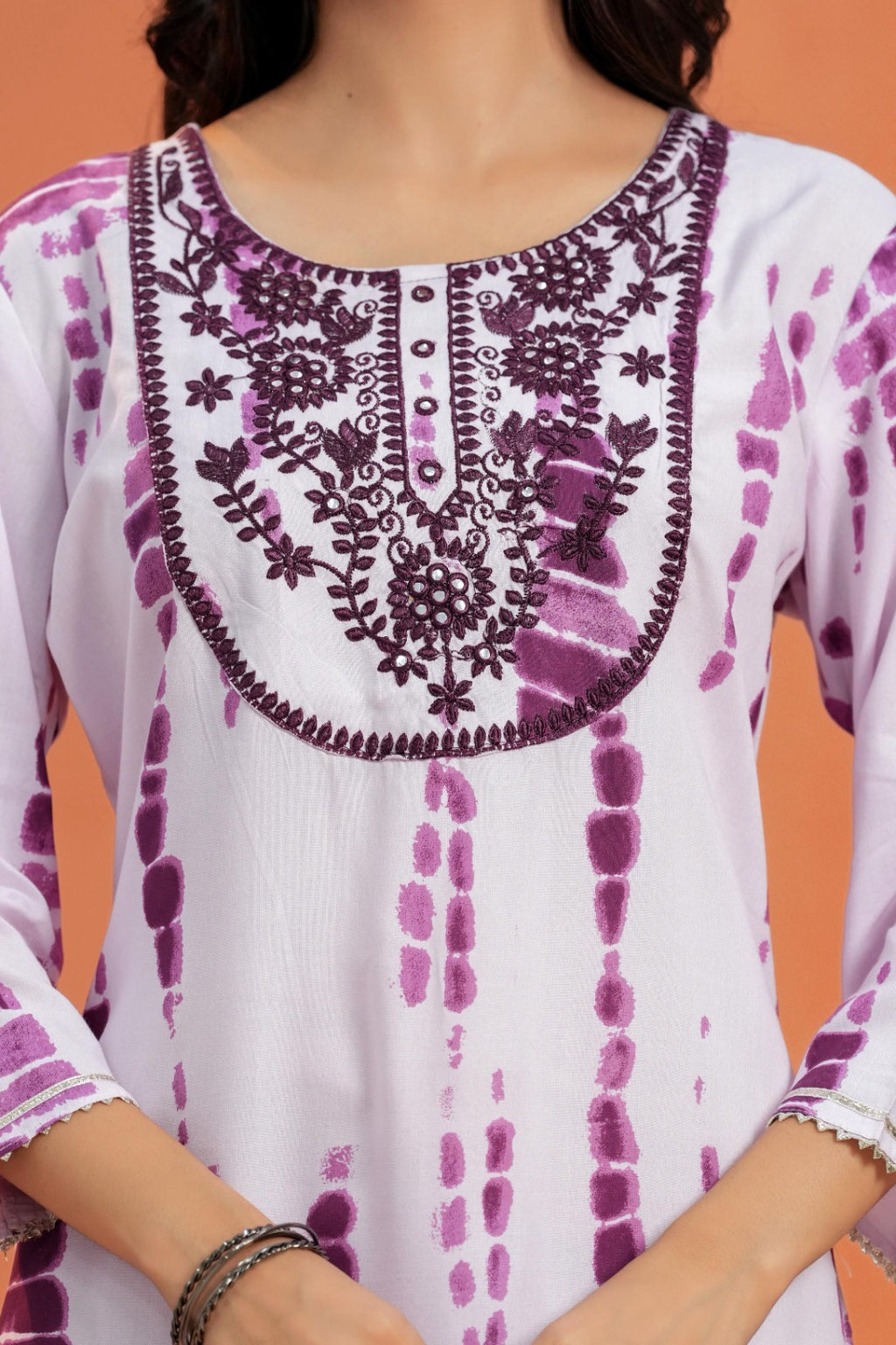 White & Purple Printed Straight Kurta with Pant | Ethnic Wear Set