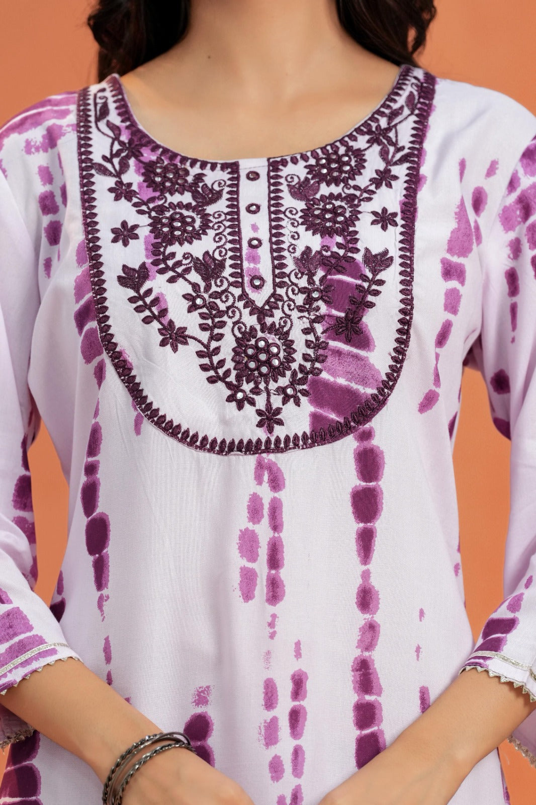 White & Purple Printed Straight Kurta with Pant | Ethnic Wear Set