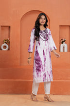 White & Purple Printed Straight Kurta with Pant | Ethnic Wear Set