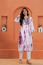 White & Purple Printed Straight Kurta with Pant | Ethnic Wear Set