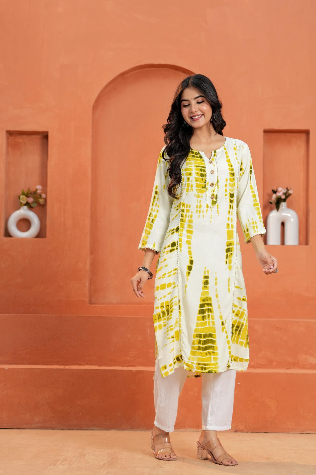 White & Yellow Printed Straight Kurta with Pant | Stylish Ethnic Wear Set