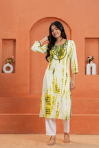 Yellow Printed Straight Kurti with 3/4 Sleeves | Ethnic Casual Wear