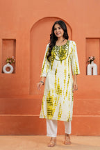 Yellow Printed Straight Kurti with 3/4 Sleeves | Ethnic Casual Wear