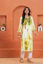 Yellow Printed Straight Kurti with 3/4 Sleeves | Ethnic Casual Wear