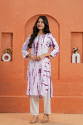 White & Purple Printed Straight Kurti with 3/4 Sleeves | Ethnic & Casual We