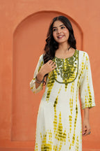 Yellow Printed Straight Kurti with 3/4 Sleeves | Ethnic Casual Wear