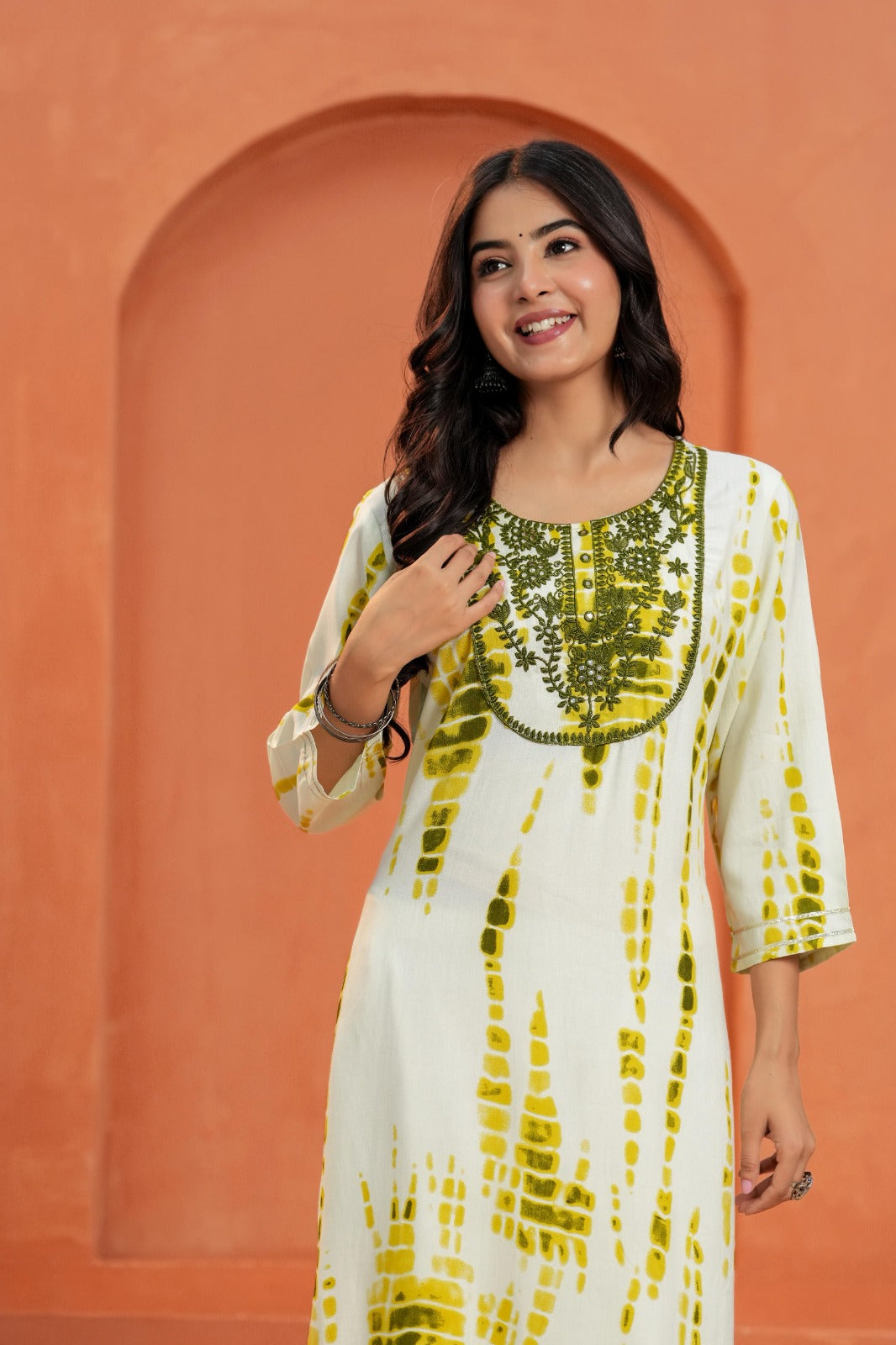 Yellow Printed Straight Kurti with 3/4 Sleeves | Ethnic Casual Wear