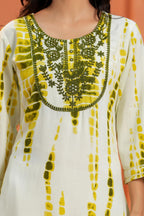 Yellow Printed Straight Kurti with 3/4 Sleeves | Ethnic Casual Wear