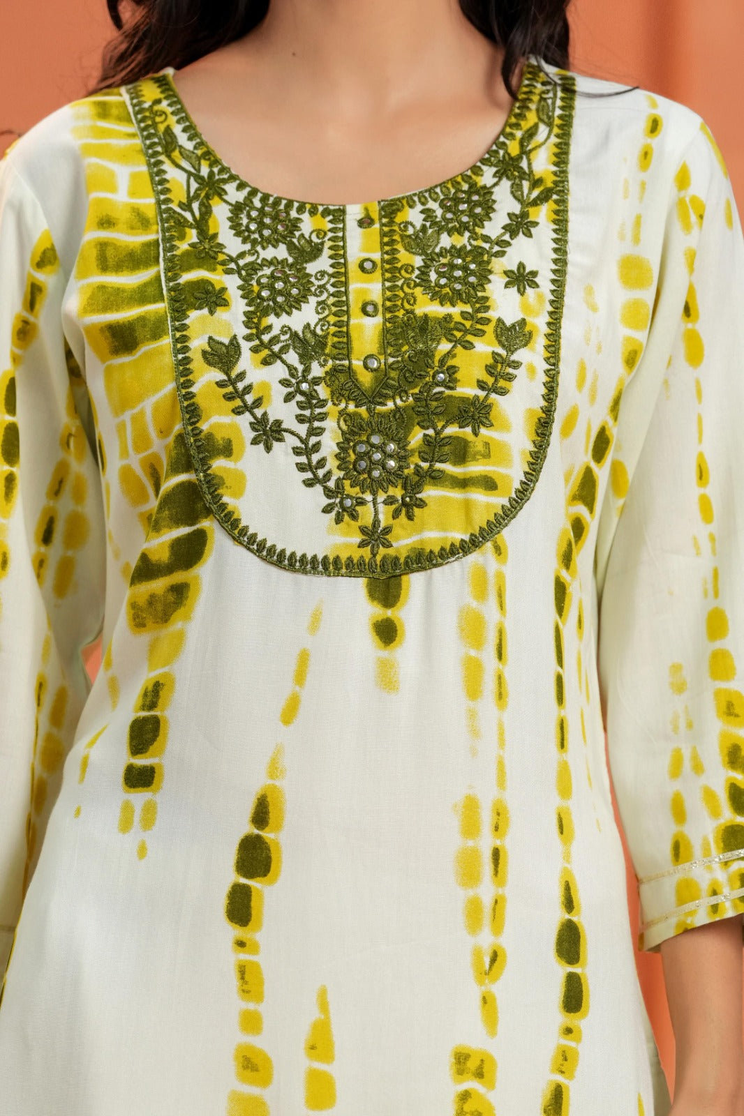 Yellow Printed Straight Kurti with 3/4 Sleeves | Ethnic Casual Wear
