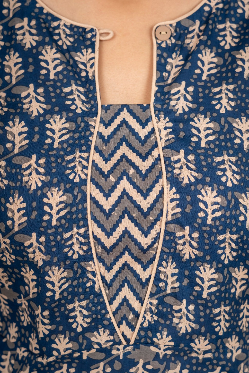 Blue Printed A-Line Short Kurti with 3/4 Sleeves