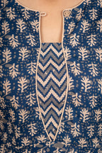 Blue Printed A-Line Short Kurti with 3/4 Sleeves