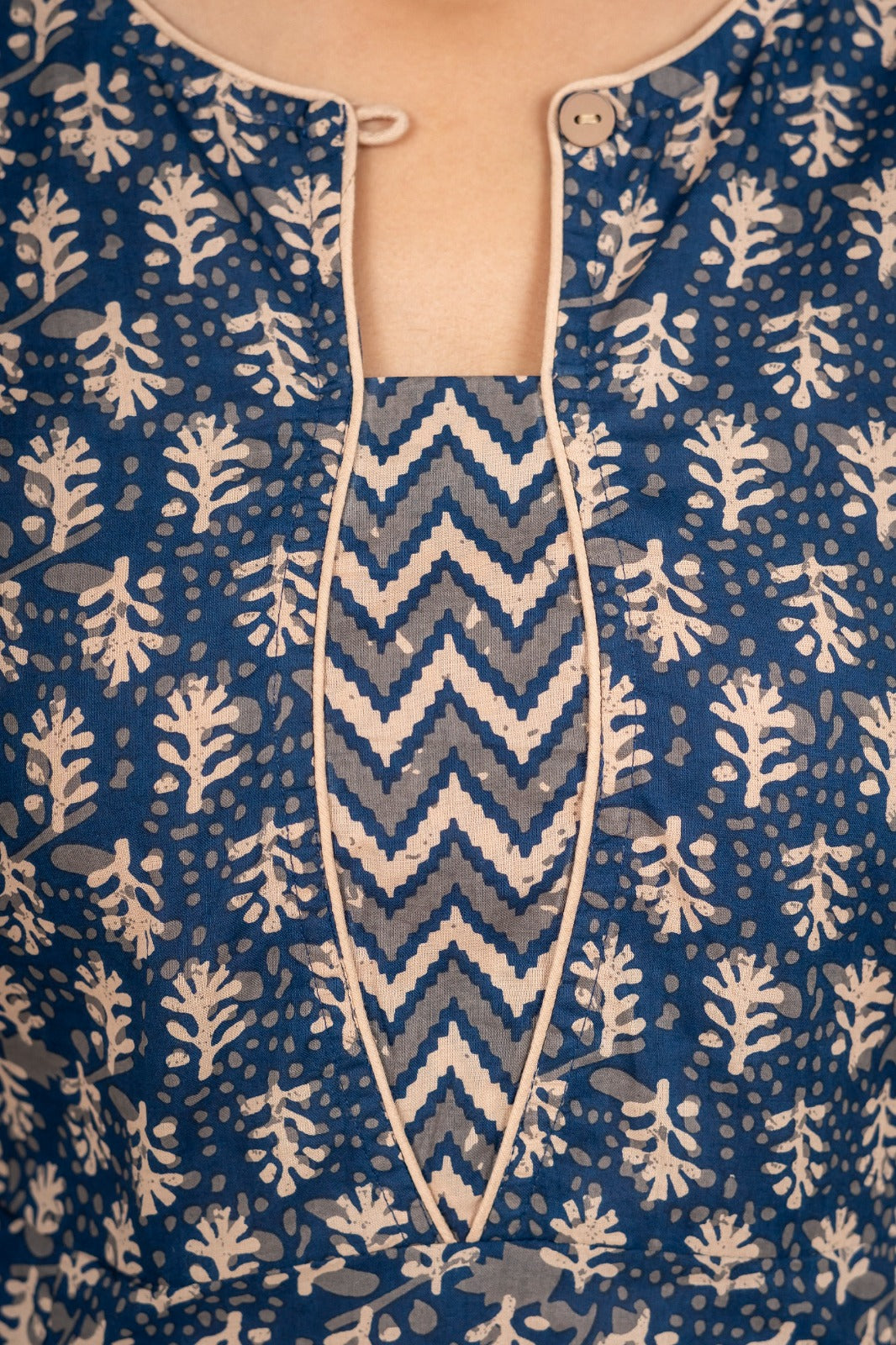 Blue Printed A-Line Short Kurti with 3/4 Sleeves