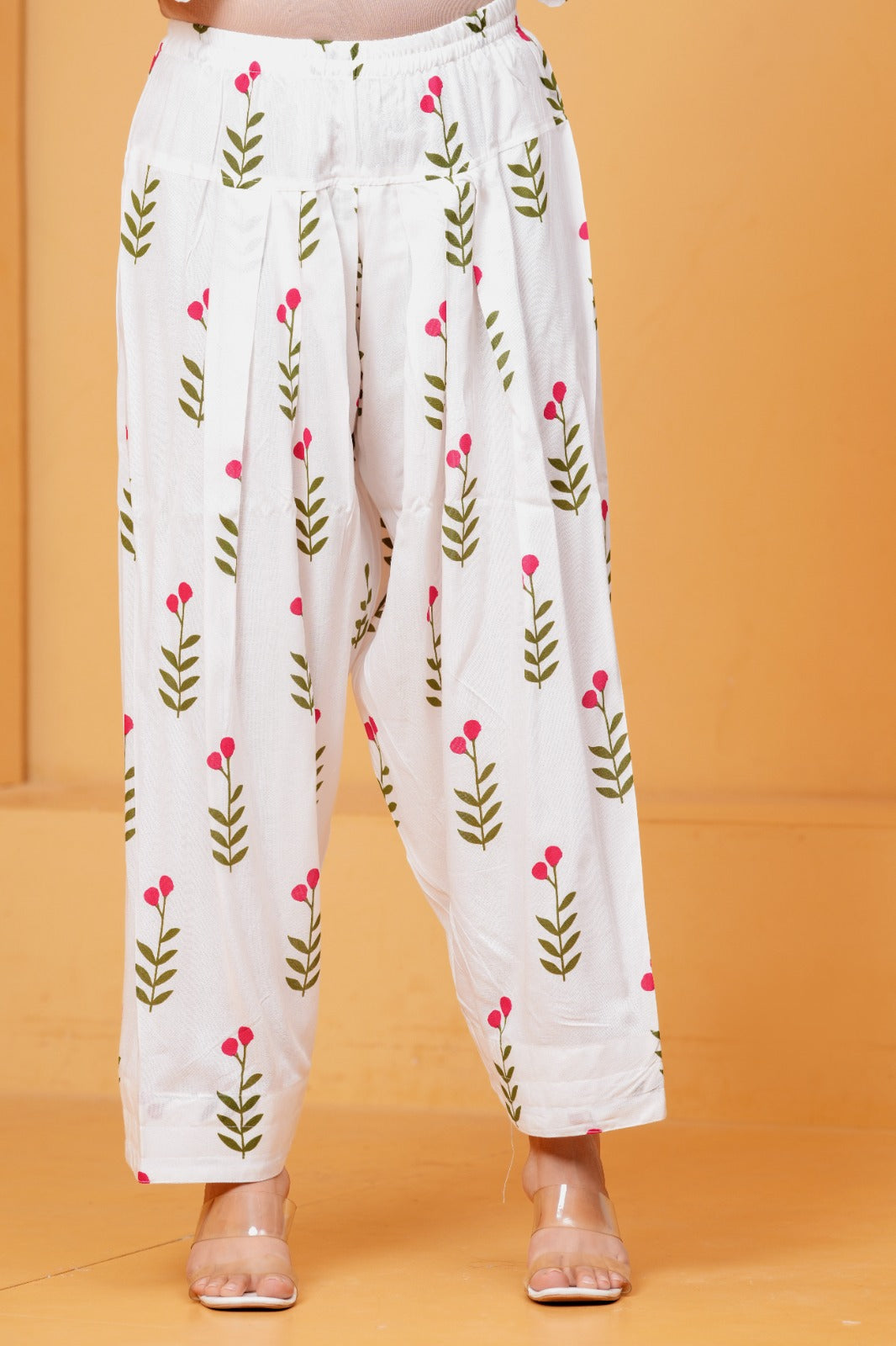 Women's White Floral Printed Kurta Pant Set with Pink Dupatta | 3 Piece Ethnic Wear Set