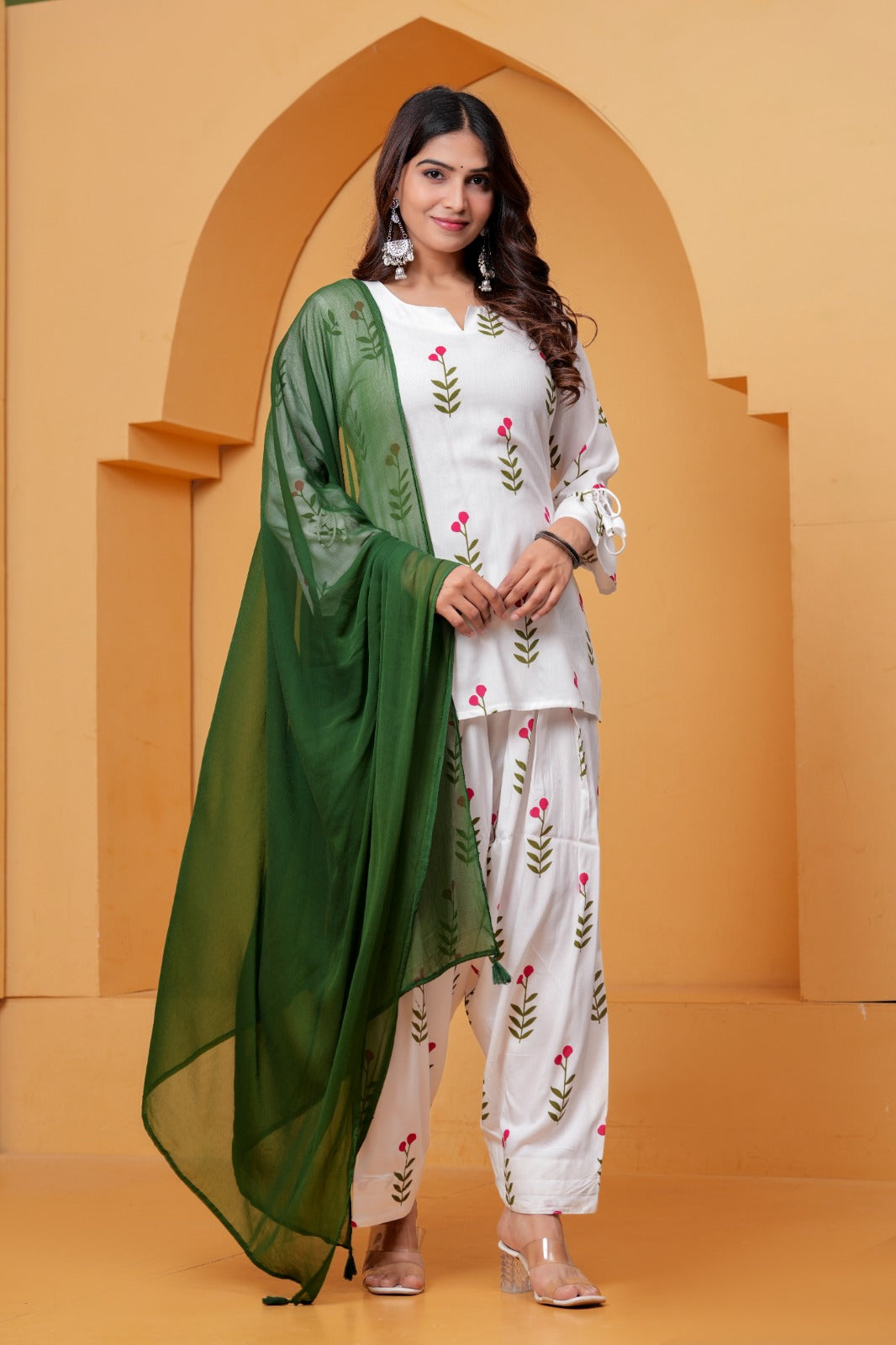 Printed Short Kurti Salwar Dupatta Set