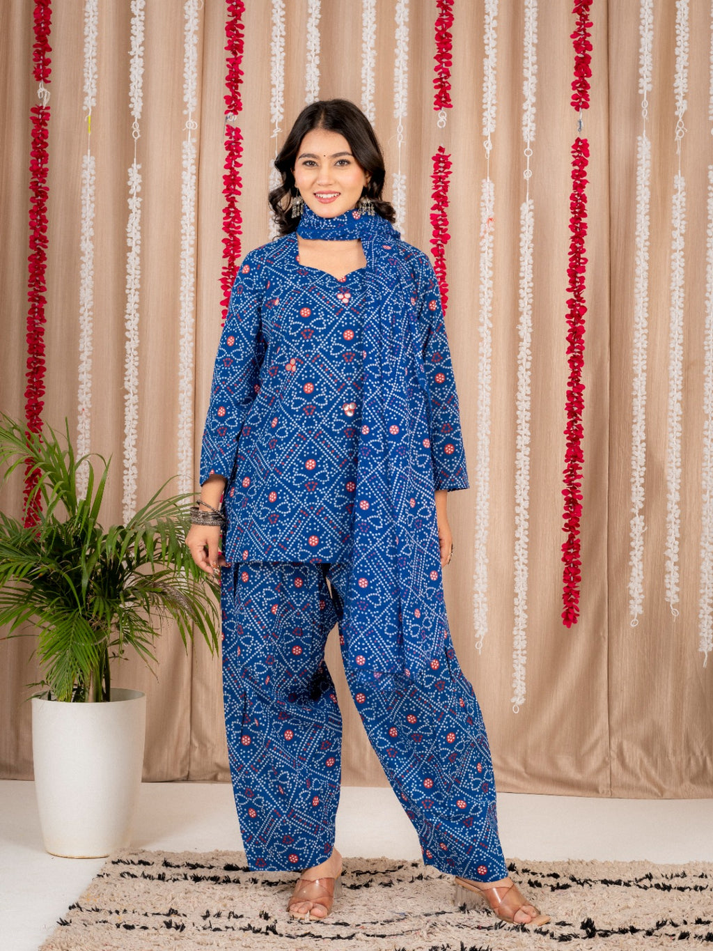 Blue Printed Kurta Pant Dupatta Set | Stylish 3-Piece Ethnic Wear with Geometric Print