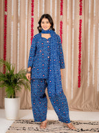 Blue Printed Kurta Pant Dupatta Set | Stylish 3-Piece Ethnic Wear with Geometric Print