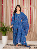 Blue Printed Kurta Pant Dupatta Set | Stylish 3-Piece Ethnic Wear with Geometric Print
