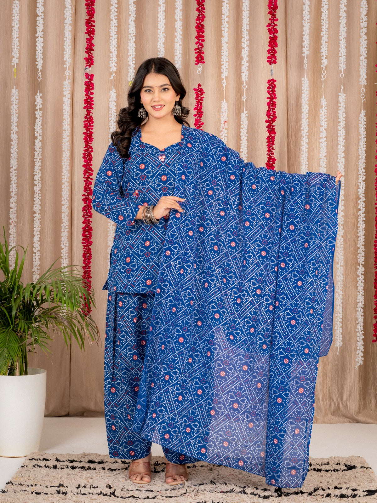 Blue Printed Kurta Pant Dupatta Set | Stylish 3-Piece Ethnic Wear with Geometric Print