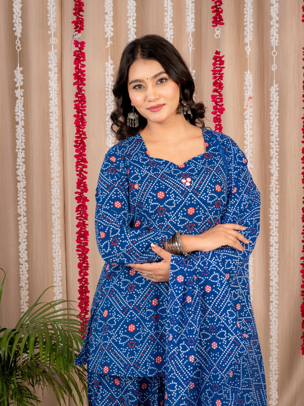 Blue Printed Kurta Pant Dupatta Set | Stylish 3-Piece Ethnic Wear with Geometric Print