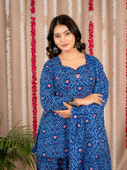 Blue Printed Kurta Pant Dupatta Set | Stylish 3-Piece Ethnic Wear with Geometric Print