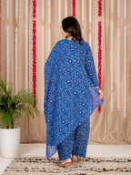 Blue Printed Kurta Pant Dupatta Set | Stylish 3-Piece Ethnic Wear with Geometric Print