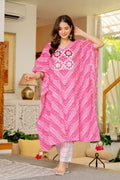 Pink & White Striped Cotton Kaftan Kurta and Pant with Dupatta