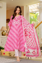 Pink & White Striped Cotton Kaftan Kurta and Pant with Dupatta
