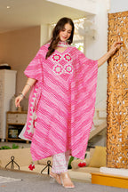 Pink & White Striped Cotton Kaftan Kurta and Pant with Dupatta