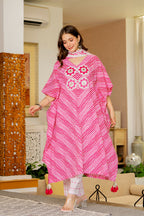 Pink & White Striped Cotton Kaftan Kurta and Pant with Dupatta
