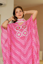 Pink & White Striped Cotton Kaftan Kurta and Pant with Dupatta