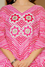 Pink & White Striped Cotton Kaftan Kurta and Pant with Dupatta
