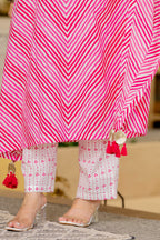 Pink & White Striped Cotton Kaftan Kurta and Pant with Dupatta