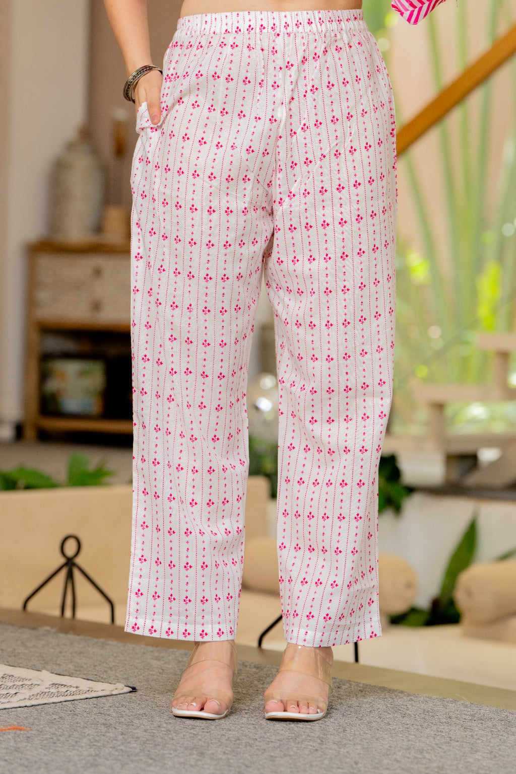 Pink & White Striped Cotton Kaftan Kurta and Pant with Dupatta
