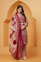 Women’s Beige & Maroon Printed Kurta Pant Dupatta Set – Elegant 3 Piece Ethnic Wear