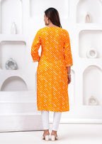 Women’s Mustard Mustard Leheriya Printed & Striped Rayon Straight Kurti